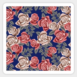 Roses Pattern On Royal Blue Background Sticker